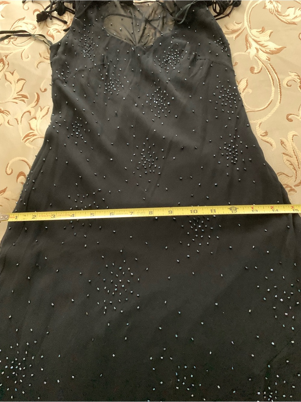 Sue Wong Black Beaded Maxi Dress with Floral Shoulder Appliqués - Picture 15 of 15